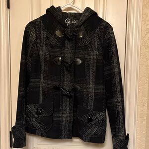 Guess Women's Black Plaid Toggle Coat